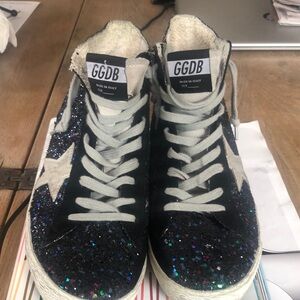 Francy, hi tops, Golden Goose sneakers. Sprinkled, blue/multicolored body.